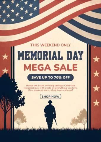 Patriotic Memorial Day Sale Template Design - Editable Vintage Style for Promotions