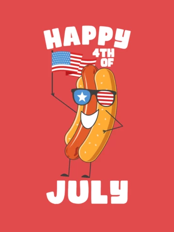 Feliz 4 de julho, dia da independência, modelo de camiseta divertida com cachorro-quente