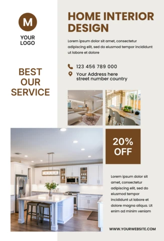 Plantilla de diseño de interiores de hogar elegante para volantes promocionales