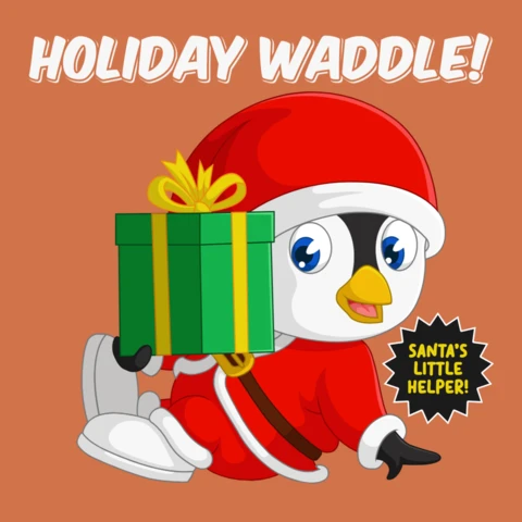 Plantilla de diseño de pingüino festivo: contoneo navideño con el pequeño ayudante de Papá Noel
