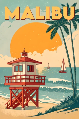 Malibu Vintage Beach Design Template for Posters