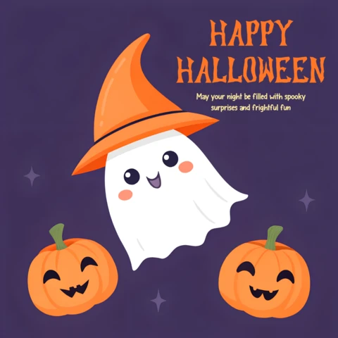 Feliz Halloween, design de fantasma e abóbora para convites de festa infantil.