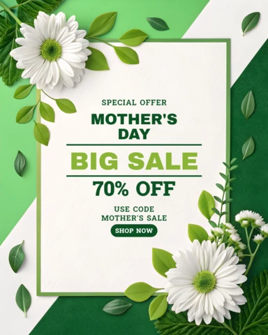 Plantilla de diseño de venta para el Día de la Madre con elementos florales en tonos verdes