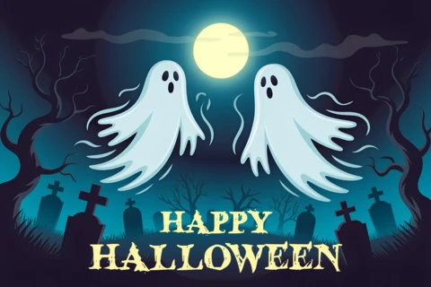 Plantilla de diseño de Halloween con fantasmas espeluznantes para carteles