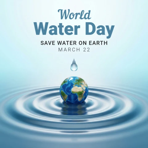 World Water Day 2026 Droplet Above Globe with Ripple Effect Highlighting Save Water On Earth Theme