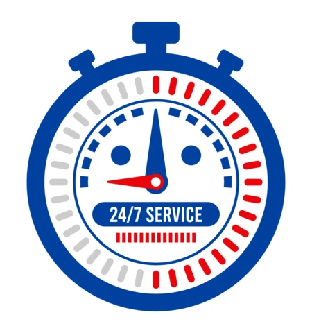 Logo pour le service 24/7, chronomètre, badge, modèle de conception de logo