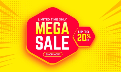 Modelo vibrante de design de mega sale para ofertas por tempo limitado - até 20% de desconto