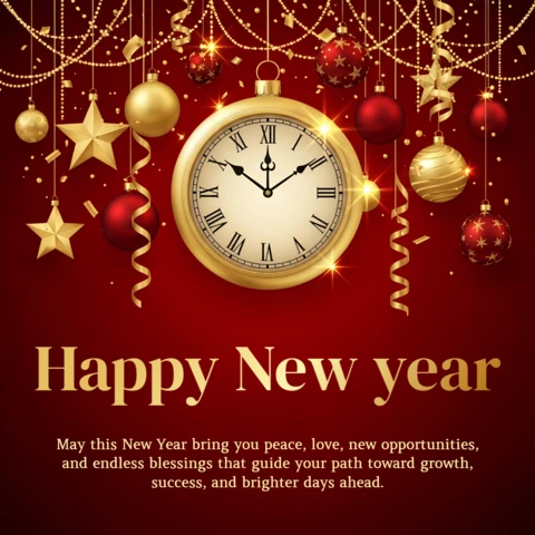 Elegant New Year Celebration Template with Clock Design for Greeting Cards