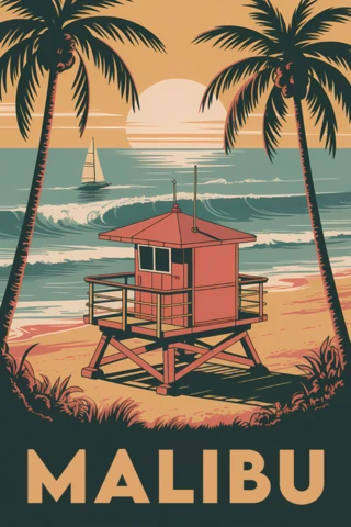 Retro Beach Hut Scene Design for Souvenir Posters and Merchandise