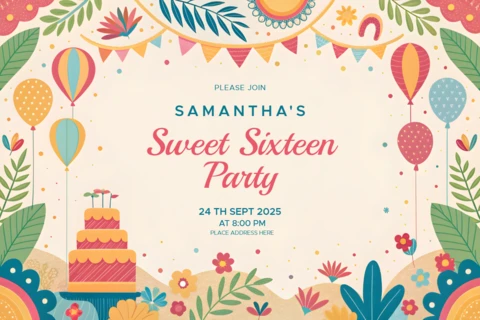 Whimsical Sweet Sixteen Party Invitation Template Design