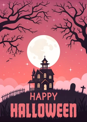 Red Night Spooky Halloween House Design Template for Festive Posters