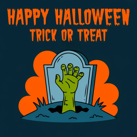 Template de design de Halloween assustador com mão de zumbi para convites de festa
