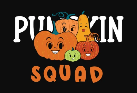 Kawaii Pumpkin Squad T-Shirt Design Template