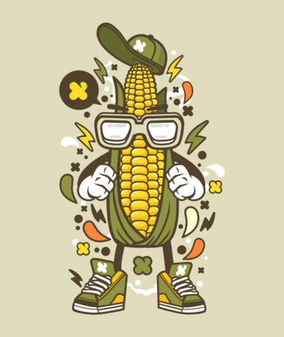 Funny Corn Cartoon Character T-Shirt Design Template