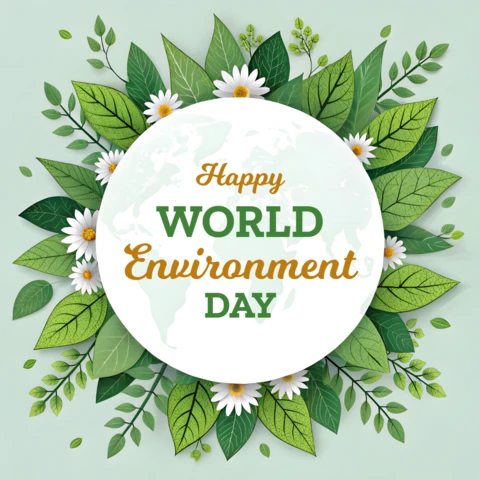 Feliz dia mundial do meio ambiente, template de design com margaridas e elementos de folhas