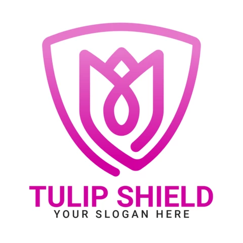 Tulip Flower Shield Logo Design Template