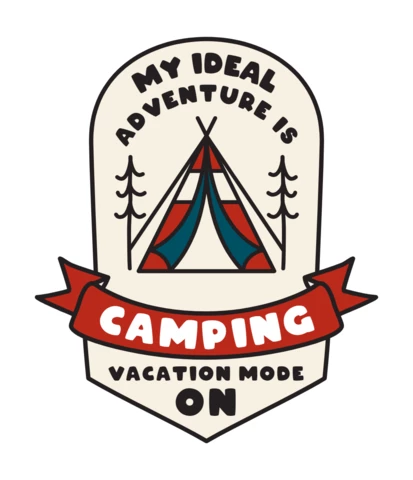 Mode vacances en camping sur modèle de badge