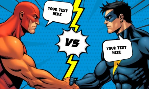 Modèle de bande dessinée de face-à-face de super-héros modifiable avec champs de texte personnalisés