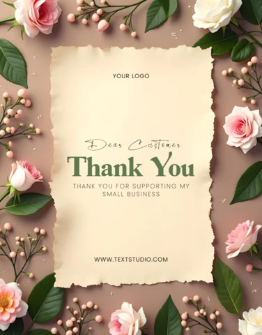Vintage Parchment Floral Frame Thank You Card Template