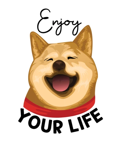 Smiling Shiba Inu Dog with Uplifting Quote ‘Enjoy Your Life’ Pet Art T-Shirt Design Template