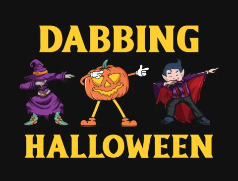 Halloween Pumpkin Vampire Witch Dabbing T-Shirt Template