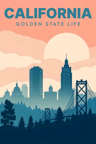 カリフォルニアのスカイラインヴィンテージデザインテンプレートポスター用