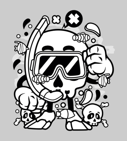 Skull Diver Cartoon Character Design Template