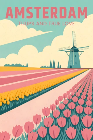 Amsterdam Tulip Fields Retro Design Template for Posters