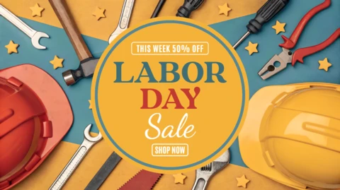 Labor Day Sale Design Template - Vibrant Tools and Hard Hats Theme
