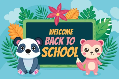 Back to School Design Template with Cute Panda and Squirrel Characters