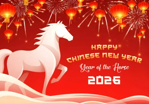 Template de design de cavalo para o Ano Novo Chinês para cartões de saudação festivos