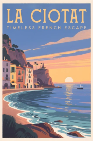 Modèle de design côtier vintage La Ciotat pour affiches de voyage imprimables rétro.