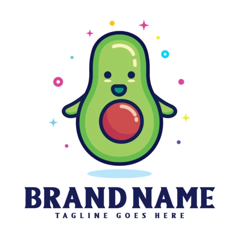 Design-Vorlage für das Logo des Kawaii-Avocado-Charakters
