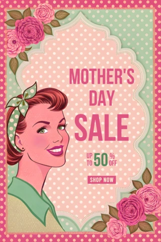 Retro Floral Design Template for Mother's Day Sale – Editable Promotional Graphic