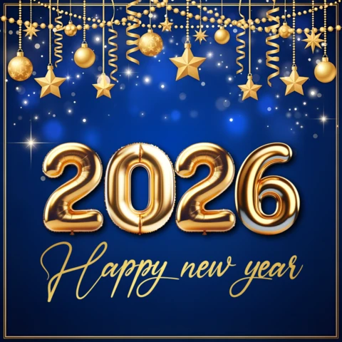 New Year Celebration Template with Gold Balloons and Stars Design for Party Invitations