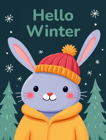 Winter Bunny Design Template for Greeting Cards