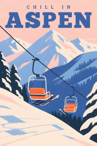 Retro Flat Ski Resort Design for Aspen Travel Posters Prints