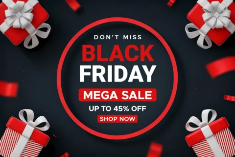 Black Friday Sale Design Template with Gift Boxes for Promotional Flyers