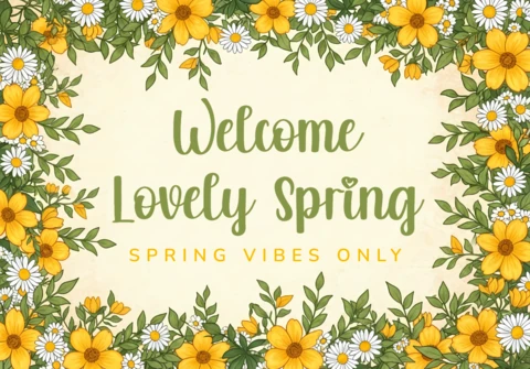 Spring Floral Design Template for Greeting Cards with Yellow Flowers
