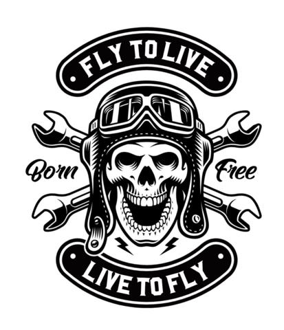 Fly to live vintage skull logo design template