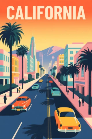 California Drive Retro Flat Design for Travel Posters Template