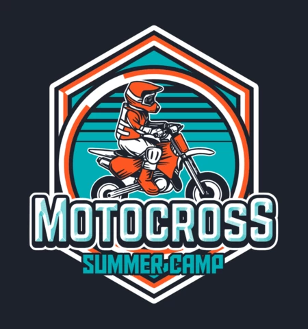Colorful Motocross Summer Camp Logo Design Template