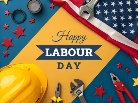 Modelo de design de feliz dia do trabalho com ferramentas e elementos patrióticos