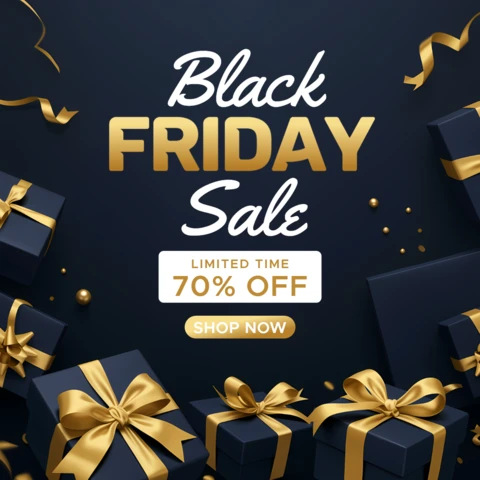 Modèle de design élégant pour la vente du Black Friday avec des boîtes-cadeaux pour des flyers promotionnels