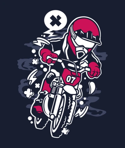 Plantilla de diseño de camiseta con personaje de dibujos animados de motociclista