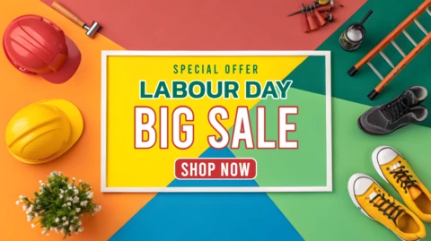 Colorida plantilla de diseño de rebajas del día del trabajo para campañas promocionales