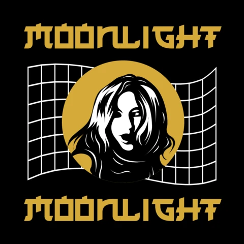 Plantilla de diseño gráfico Moonlight para ropa con ilustración de mujer audaz.
