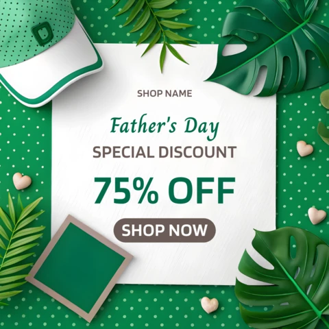 Modello di sconto per la festa del papà - design verde tropicale con pois