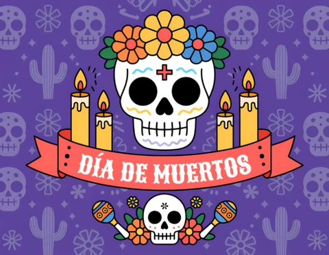 Colorful Día De Muertos Skull Design Template for Festive Merchandise