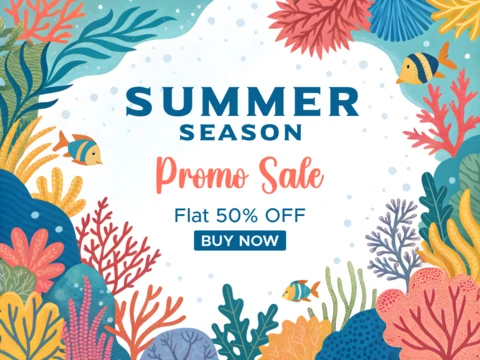 Summer Season Sale Design Template with Vibrant Coral Reef Art